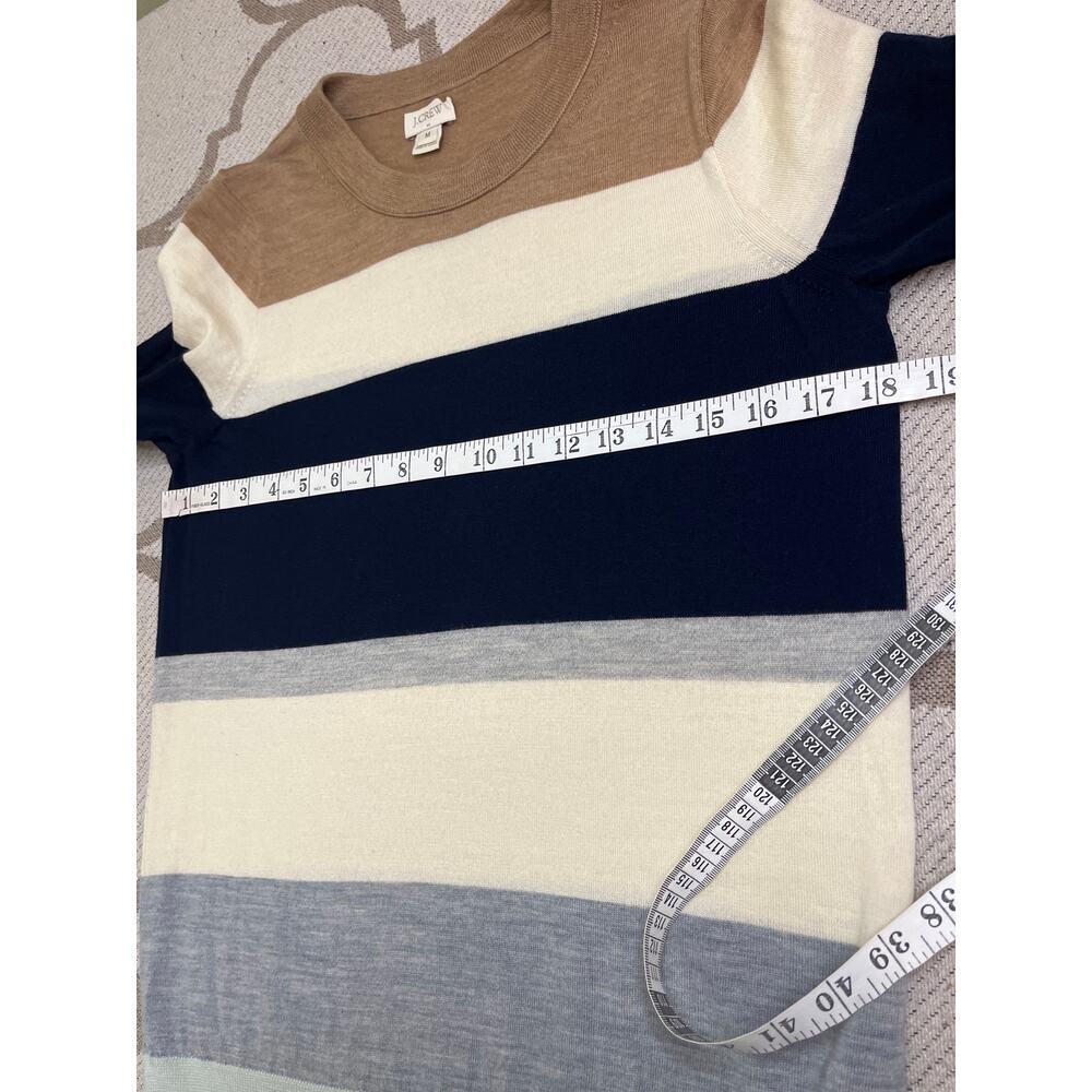 J.Crew Merino Wool Striped Sweater neutral color-way, 3/4 sleeves, size medium - Picture 9 of 10